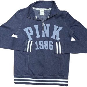 Vintage PINK Victoria’s Secret Navy Blue 3/4 Zip Logo Sweatshirt, Size XS